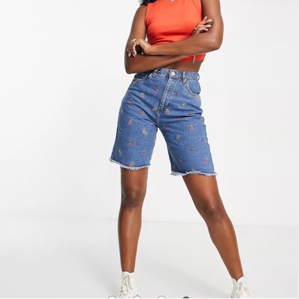 ASOS Blue Jean Shorts with Floral Design